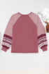 Contrast Print Striped Raglan Crew Neck Loose Long Sleeve Top